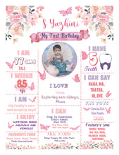Load image into Gallery viewer, Snow Fair - Pink Butterfly Theme Chalkboard / Milestone Board for Kids Birthday Party- Made of MDF Wooden Board