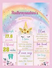 Load image into Gallery viewer, Snow Fair - Unicorn 1st Birthday Theme Customized Chalkboard / Milestone Board for Kids Birthday - Made of MDF Wooden Board