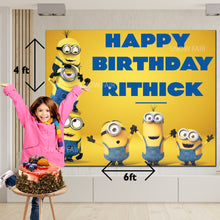 Load image into Gallery viewer, Snow fair Premium Minion Theme backdrop banners for kids Birthday