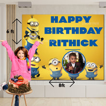 Load image into Gallery viewer, Snow fair Premium Minion Theme backdrop banners for kids Birthday