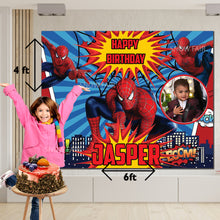 Load image into Gallery viewer, Snow fair Premium Spiderman Theme backdrop banners for kids Birthday
