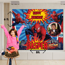 Load image into Gallery viewer, Snow fair Premium Spiderman Theme backdrop banners for kids Birthday