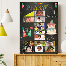 Load image into Gallery viewer, photo collage board,baby collage board ,1 to 12 month baby collage ,collage board in wooden,wall hanging baby photo,theme collage board, customized collage board,free delivery,online combo,combo kit for adults,kids,womens,delivery all over India, budget friendly, elite party decors, surprise party decor,indoor and outdoor party decors