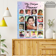 Load image into Gallery viewer, photo collage board,baby collage board ,1 to 12 month baby collage ,collage board in wooden,wall hanging baby photo,theme collage board, customized collage board,free delivery,online combo,combo kit for adults,kids,womens,delivery all over India, budget friendly, elite party decors, surprise party decor,indoor and outdoor party decors