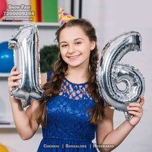 Load image into Gallery viewer, Snow fair premium Number foil balloons Sliver, foil balloons for birthday, number foil balloons Sliver,letter foil balloons,Sliver letter foil balloons,number Sliver foil balloons,foil balloons 16 inches, . Book online at the best discounted offer price, elite party decors, surprise party decors, indoor and outdoor party decor