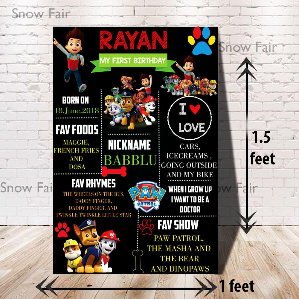 Snow Fair -Paw Patrol Theme Customized Chalkboard / Milestone Board fo