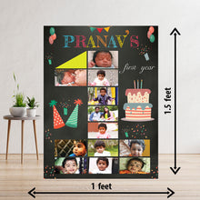 Load image into Gallery viewer, photo collage board,baby collage board ,1 to 12 month baby collage ,collage board in wooden,wall hanging baby photo,theme collage board, customized collage board,free delivery,online combo,combo kit for adults,kids,womens,delivery all over India, budget friendly, elite party decors, surprise party decor,indoor and outdoor party decors
