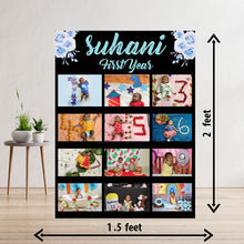 Load image into Gallery viewer, photo collage board,baby collage board ,1 to 12 month baby collage ,collage board in wooden,wall hanging baby photo,theme collage board, customized collage board,free delivery,online combo,combo kit for adults,kids,womens,delivery all over India, budget friendly, elite party decors, surprise party decor,indoor and outdoor party decors