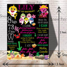 Load image into Gallery viewer, Baby shark combo birthday decor ,theme Baby shark for kits birthday, Baby shark birthday kit, Baby shark home party decor ,Baby shark theme baby name banner customized ,customized Baby shark theme, theme for baby boys and girls birthday party, Baby shark milestone chalkboard and combo kits Express Delivery All Over India . Book Online At The Best Discounted Offer Price, Budget Friendly, Elite Party Decors, Surprise Party Decors, Indoor And Outdoor Party Decor