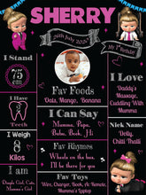Load image into Gallery viewer, Snow Fair - Boss Baby Girl Theme Customized Chalkboard / Milestone Board for Kids Birthday Party - Made of MDF Wooden Board
