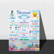 Load image into Gallery viewer, Baby Shark Theme Birthday Chalkboard for kids, first birthday milestone board for baby, baby board, chalkboards for baby,kids chalk board,chalkboards for girl baby chalkboard for boy baby, milestone board for boy baby, milestone board for girl baby . Baby Shark Theme birthday chalk board, first Birthday milestone board for birthday, Express Delivery All Over India . Book Online At The Best Discounted Offer Price, Budget Friendly, Elite Party Decors, Surprise Party Decors, Indoor And Outdoor Party Decor