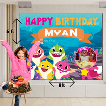 Load image into Gallery viewer, Snow fair Premium Baby shark Theme backdrop banners for kids Birthday