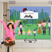 Load image into Gallery viewer, Snow fair Premium Ben and holly Theme backdrop banners for kids Birthday
