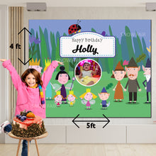 Load image into Gallery viewer, Snow fair Premium Ben and holly Theme backdrop banners for kids Birthday
