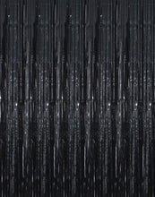 Load image into Gallery viewer, Snowfair Black Tinsel Foil Fringe Curtains Backdrop for Birthday Party Decoration (3 ft x 6 ft) -Pack of 2