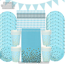 Load image into Gallery viewer, Snow Fair Premium Blue and Gold Party Supplies Birthday Party Decorations Blue Disposable Tableware Set - Paper Cups Plates Straws Table Cloth Birthday Party Decor for kids and adults, Express Delivery All Over India . Book Online at the Best Discounted Offer Price, Budget Friendly, Elite Party Decors, Surprise Party Decors, Indoor and Outdoor Party Decor