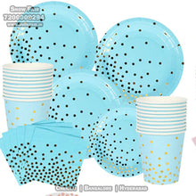 Load image into Gallery viewer, Snow Fair Premium Blue and Gold Party Supplies Birthday Party Decorations Blue Disposable Tableware Set - Paper Cups Plates Straws Table Cloth Birthday Party Decor for kids and adults, Express Delivery All Over India . Book Online at the Best Discounted Offer Price, Budget Friendly, Elite Party Decors, Surprise Party Decors, Indoor and Outdoor Party Decor