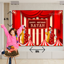 Load image into Gallery viewer, GET THE BEST OF Circus 8*6 BIRTHDAY BACKDROP DECORATIONS AND HAPPY BITHRTHDAY BANNER AND THEME BANNERS ,1ST BIRTHDAY DECORATIONS SIMPLE BIRTHDAY DECORATIONS AT HOME ONLINE FROM OUR STORES. Circus BACKDROP BANNERS.HAPPY BIRTHDAY BANNER ALL OVER INDIA.