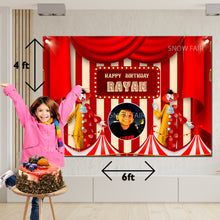 Load image into Gallery viewer, GET THE BEST OF Circus 6*4 BIRTHDAY BACKDROP DECORATIONS AND HAPPY BITHRTHDAY BANNER AND THEME BANNERS ,1ST BIRTHDAY DECORATIONS SIMPLE BIRTHDAY DECORATIONS AT HOME ONLINE FROM OUR STORES. Circus BACKDROP BANNERS.HAPPY BIRTHDAY BANNER ALL OVER INDIA.