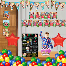 Load image into Gallery viewer, Cocomelon combo birthday decor ,theme Cocomelon for kits birthday, Cocomelon birthday kit, Cocomelon home party decor ,Cocomelon theme baby name banner customized ,customized Cocomelon theme, theme for baby boys and girls birthday party, Cocomelon milestone chalkboard and combo kits Express Delivery All Over India . Book Online At The Best Discounted Offer Price, Budget Friendly, Elite Party Decors, Surprise Party Decors, Indoor And Outdoor Party Decor