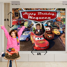 Load image into Gallery viewer, Snow fair Premium Cars Theme backdrop banners for kids Birthday