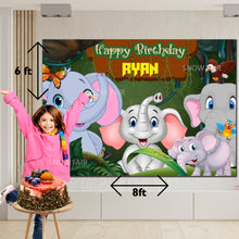 Load image into Gallery viewer, GET THE BEST OF Elephant Theme 8*6 BIRTHDAY BACKDROP DECORATIONS AND HAPPY BITHRTHDAY BANNER AND THEME BANNERS ,1ST BIRTHDAY DECORATIONS SIMPLE BIRTHDAY DECORATIONS AT HOME ONLINE FROM OUR STORES. Elephant Theme BACKDROP BANNERS.HAPPY BIRTHDAY BANNER ALL OVER INDIA