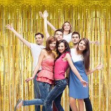 Load image into Gallery viewer, Snowfair Gold Tinsel Foil Fringe Curtains Backdrop for Birthday Party Decoration (3 ft x 6 ft) -Pack of 2