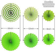 Load image into Gallery viewer, Snow Fair - Green Color Premium Paper Fan Set For Party Decoration - 6 Piece Set