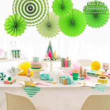 Load image into Gallery viewer, Snow Fair - Green Color Premium Paper Fan Set For Party Decoration - 6 Piece Set