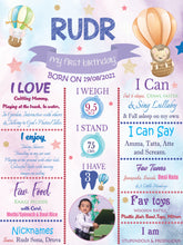 Load image into Gallery viewer, Snow Fair - Hot Air Balloon Theme Customized Chalkboard / Milestone Board for Kids Birthday Party - Made of MDF Wooden Board