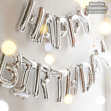 Load image into Gallery viewer, Snow Fair Premium Happy Birthday Silver Foil Balloons, Happy Birthday Silver Foil Balloons Float In Air With Helium, , Happy Birthday Silver Foil Balloons For Kids And Adults, Express Delivery All Over India . Book Online At The Best Discounted Offer Price, Budget Friendly, Elite Party Decors, Surprise Party Decors, Indoor And Outdoor Party Decor