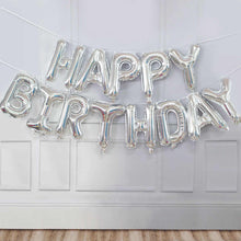 Load image into Gallery viewer, Snow Fair Premium Happy Birthday Silver Foil Balloons, Happy Birthday Silver Foil Balloons Float In Air With Helium, , Happy Birthday Silver Foil Balloons For Kids And Adults, Express Delivery All Over India . Book Online At The Best Discounted Offer Price, Budget Friendly, Elite Party Decors, Surprise Party Decors, Indoor And Outdoor Party Decor