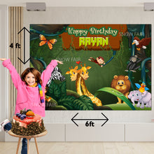 Load image into Gallery viewer, GET THE BEST Jungle Theme 4*6 BIRTHDAY BACKDROP DECORATIONS AND HAPPY BITHRTHDAY BANNER AND THEME BANNERS ,1ST BIRTHDAY DECORATIONS SIMPLE BIRTHDAY DECORATIONS AT HOME ONLINE FROM OUR STORES Jungle Theme BACKDROP BANNERS.HAPPY BIRTHDAY BANNER ALL OVER INDIA.