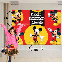 Load image into Gallery viewer, GET THE BEST Micky Mouse 6*8 BIRTHDAY BACKDROP DECORATIONS AND HAPPY BITHRTHDAY BANNER AND THEME BANNERS ,1ST BIRTHDAY DECORATIONS SIMPLE BIRTHDAY DECORATIONS AT HOME ONLINE FROM OUR STORES Micky Mouse BACKDROP BANNERS.HAPPY BIRTHDAY BANNER ALL OVER INDIA.
