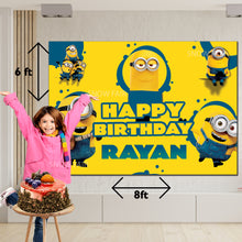 Load image into Gallery viewer, GET THE BEST Minion 6*8 BIRTHDAY BACKDROP DECORATIONS AND HAPPY BITHRTHDAY BANNER AND THEME BANNERS ,1ST BIRTHDAY DECORATIONS SIMPLE BIRTHDAY DECORATIONS AT HOME ONLINE FROM OUR STORES Minion BACKDROP BANNERS.HAPPY BIRTHDAY BANNER ALL OVER INDIA.