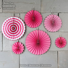Load image into Gallery viewer, Pink paper fan decoration for birthday, colour Pink paper fan decoration for birthday, colour Pink paper fan decoration for anniversary, colour Black and gold Pink paper fan decoration for baby shower Express Delivery All Over India . Book Online At The Best Discounted Offer Price, Budget Friendly, Elite Party Decors, Surprise Party Decors, Indoor And Outdoor Party Decor