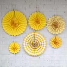 Load image into Gallery viewer, Snow Fair - Premium Paper Fans for Decoration - 6 piece Set - Yellow