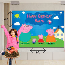 Load image into Gallery viewer, GET THE BEST Peppa Pig 4*6 BIRTHDAY BACKDROP DECORATIONS AND HAPPY BITHRTHDAY BANNER AND THEME BANNERS ,1ST BIRTHDAY DECORATIONS SIMPLE BIRTHDAY DECORATIONS AT HOME ONLINE FROM OUR STORES Peppa Pig BACKDROP BANNERS.HAPPY BIRTHDAY BANNER ALL OVER INDIA.