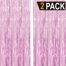 Load image into Gallery viewer, Snow Fair Pink Tinsel Foil Fringe Curtains Backdrop for Birthday Party Decoration (3 ft x 6 ft) -Pack of 2