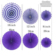 Load image into Gallery viewer, Purple paper fan decoration, Purple paper fan wall decorations, Purple paper fan decorations for birthday, fan decoration for birthday, colour Purple paper fan decoration for birthday, colour Purple paper fan decoration for anniversary, colour Purple paper fan decoration for baby shower Express Delivery All Over India . Book Online At The Best Discounted Offer Price, Budget Friendly, Elite Party Decors, Surprise Party Decors, Indoor And Outdoor Party Decor