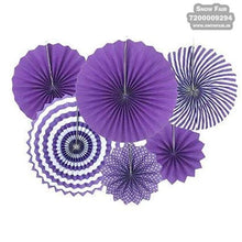 Load image into Gallery viewer, Purple paper fan decoration, Purple paper fan wall decorations, Purple paper fan decorations for birthday, fan decoration for birthday, colour Purple paper fan decoration for birthday, colour Purple paper fan decoration for anniversary, colour Purple paper fan decoration for baby shower Express Delivery All Over India . Book Online At The Best Discounted Offer Price, Budget Friendly, Elite Party Decors, Surprise Party Decors, Indoor And Outdoor Party Decor