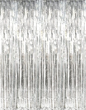 Load image into Gallery viewer, Snow Fair Silver Tinsel Foil Fringe Curtains Backdrop for Birthday Party Decoration (3 ft x 6 ft) -Pack of 2
