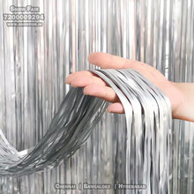 Load image into Gallery viewer, Metallic Silver foil curtain, Metallic Foil Fringe, Metallic Foil Tinsel, Metallic Silver foil curtain For Backdrop, Metallic Silver foil curtain For Backdrop For Birthday, Anniversary ,metallic backdrop for party, Express Delivery All Over India . Book Online at the Best Discounted Offer Price, Budget Friendly, Elite Party Decors, Surprise Party Decors, Indoor and Outdoor Party Decor