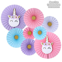 Load image into Gallery viewer, Snow Fair - Premium Unicorn Theme Paper Fans Set for Party Decoration
