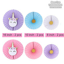 Load image into Gallery viewer, Snow Fair - Premium Unicorn Theme Paper Fans Set for Party Decoration