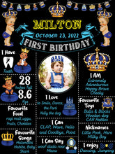 Load image into Gallery viewer, Snow Fair - Baby Prince 1st Birthday Chalkboard / Milestone Board for Kids Birthday Party- Made of MDF Wooden Board