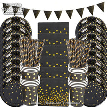 Load image into Gallery viewer, Snow Fair Premium Black and Gold Party Supplies Birthday Party Decorations Blue Disposable Tableware Set - Paper Cups Plates Straws Table Cloth Birthday Party Decor for kids and adults, Express Delivery All Over India . Book Online at the Best Discounted Offer Price, Budget Friendly, Elite Party Decors, Surprise Party Decors, Indoor and Outdoor Party Decor