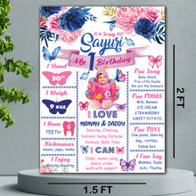 Load image into Gallery viewer, Snow Fair - Blue Floral Butterfly Theme Chalkboard / Milestone Board for Kids Birthday Party- Made of MDF Wooden Board