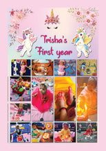 Load image into Gallery viewer, One Year - 12 Months Photo Collage Board - For First Birthday - Unicorn Theme - Made of Wooden MDF board
