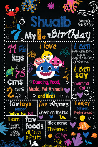 Baby Shark Themed Milestone Board for Kids Birthday